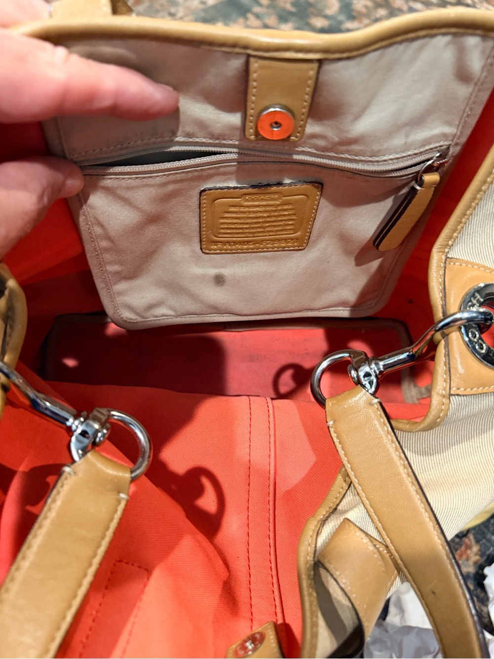 Coach Hadley F29921 Satchel/Tote Canvas Stripe Tote Bag with Tan Leather Trim - Picture 4 of 5
